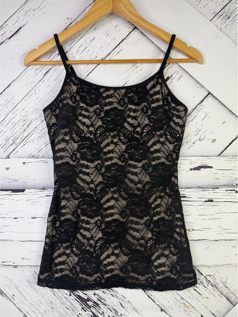 Express Best Loved Bra Coquette Cami Tank Top - Black Floral Lace Nude Lining